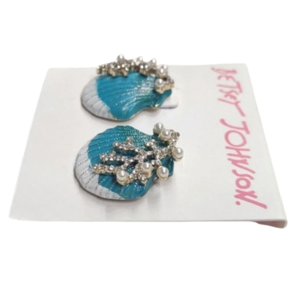 Betsey Johnson Turquoise Seashell Faux Pearl Earrings